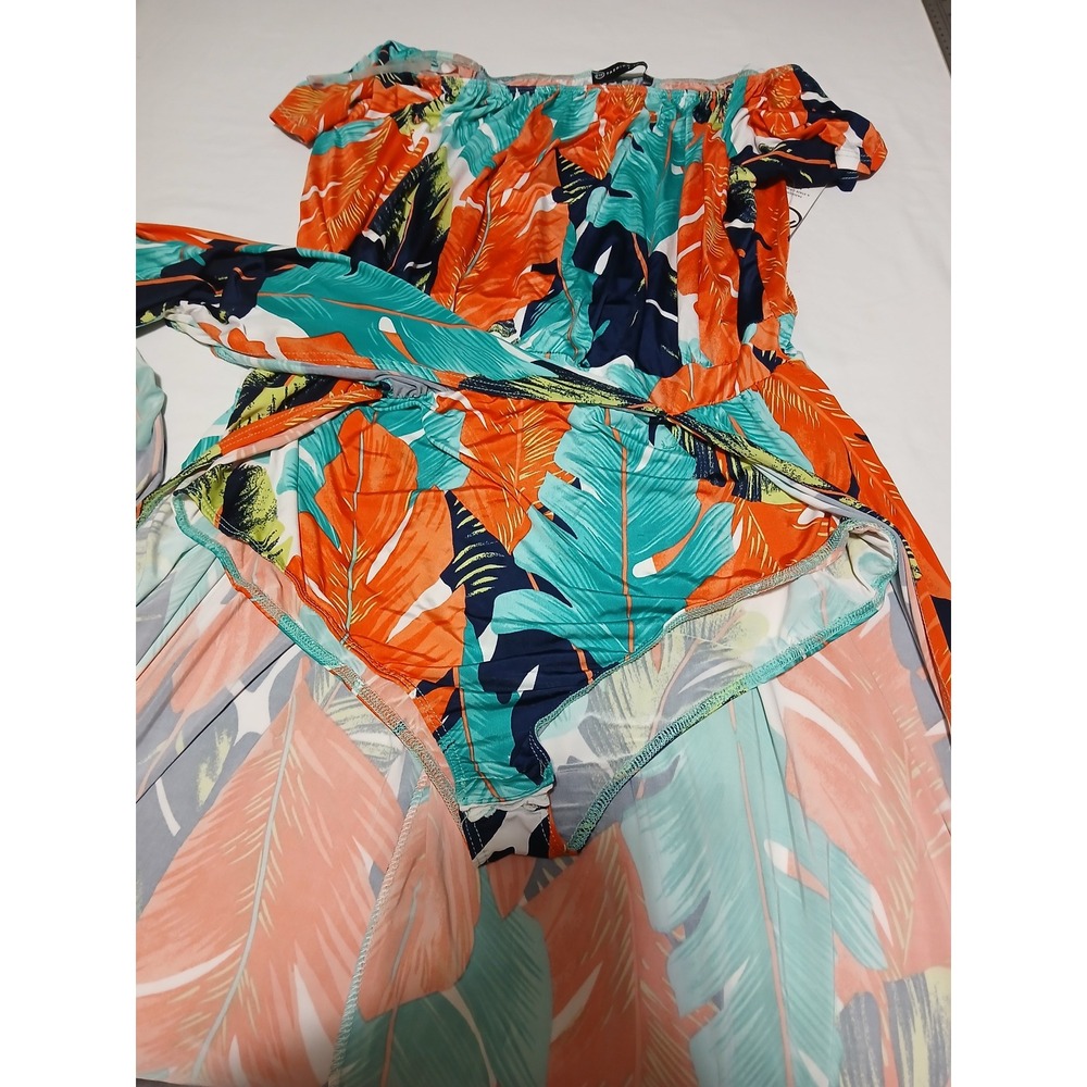 Fashion to Figure Off Shoulder Tropical Maxi Dress with Bodysuit Size 1 Orange - Picture 13 of 13